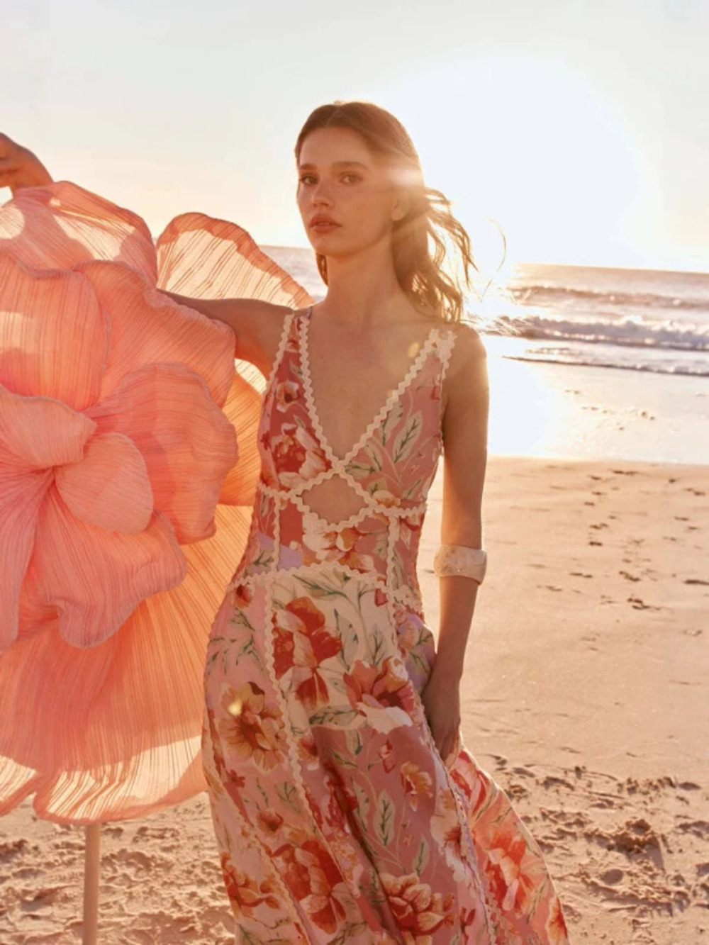 ZARA New Sexy Linen Printed Backless Lace Tie Dress